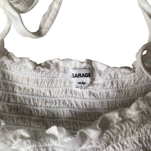 White Garage Elastic Smocked Ruffle Bow Cropped Top Size‎ Medium - Picture 3 of 6